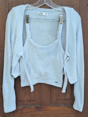 Hollister Super Soft Baby Blue Knit Tank and Cardigan Set